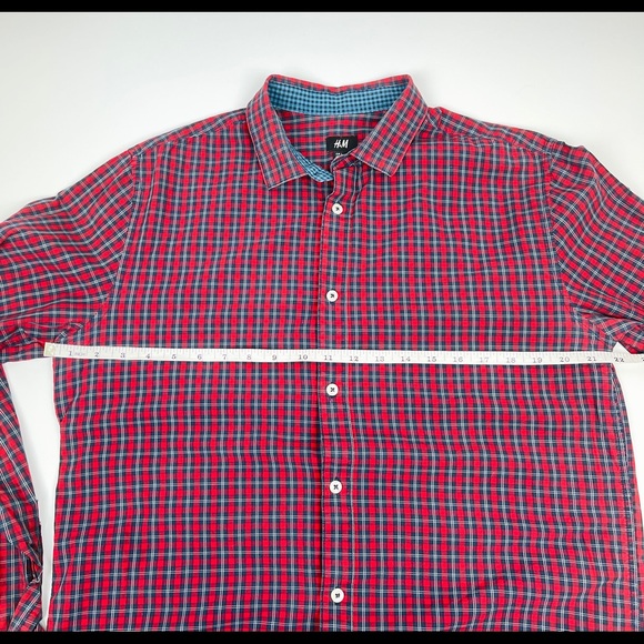 H&M Mens Red Checkered Button Up Shirt Size L - Picture 11 of 13